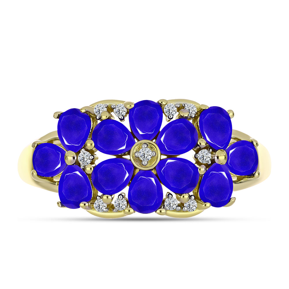 Goldplattierter Silberring mit blauem Achat und weißem Topas