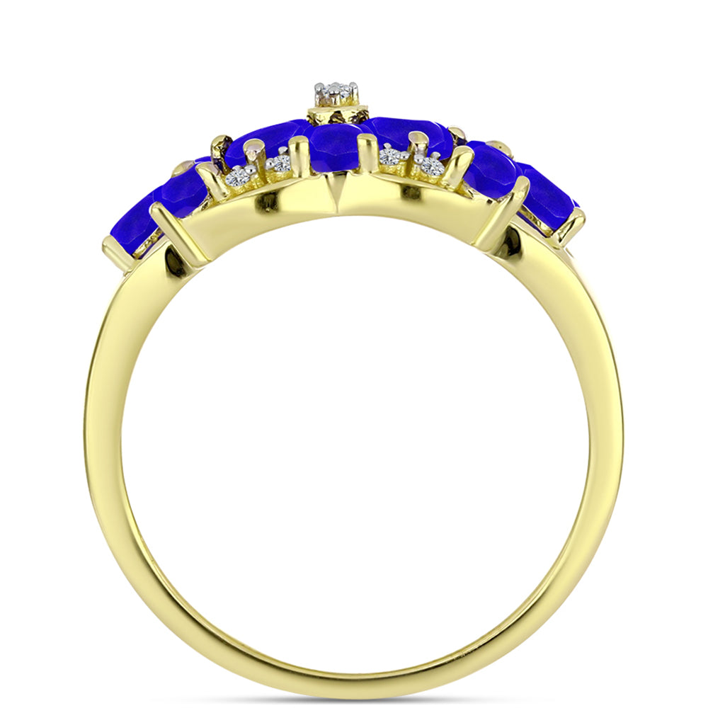 Goldplattierter Silberring mit blauem Achat und weißem Topas