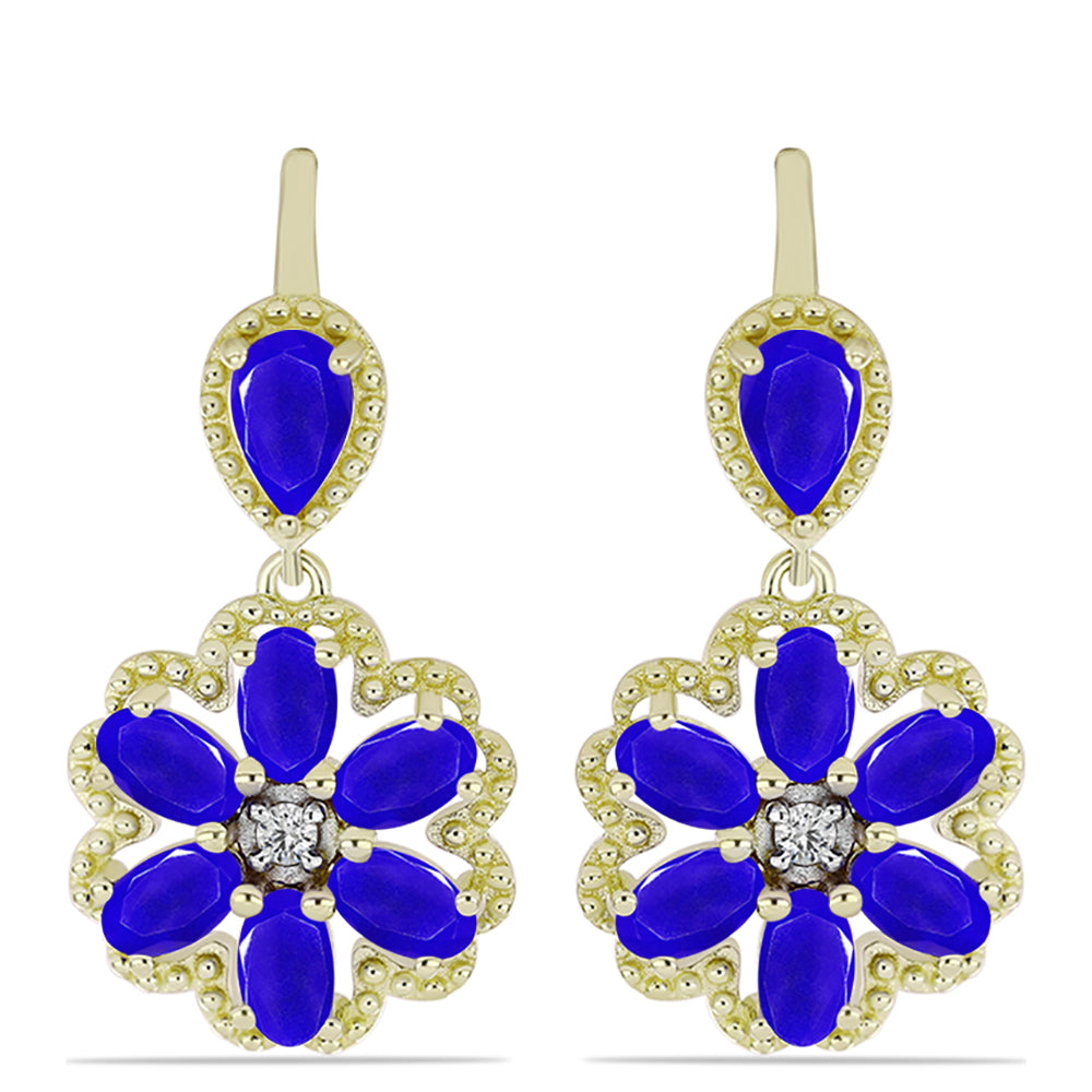 Goldplattierte Silberohrringe mit blauem Achat und weißem Topas 1 