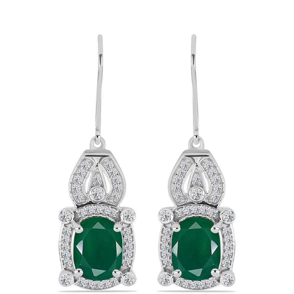 Silberohrringe mit grünem Chalcedon und weißem Topas