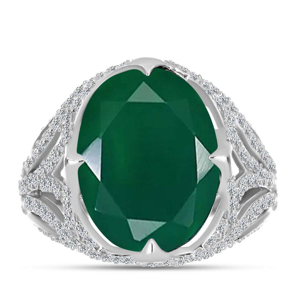 Silberring mit grünem Chalcedon und weißem Topas 1 