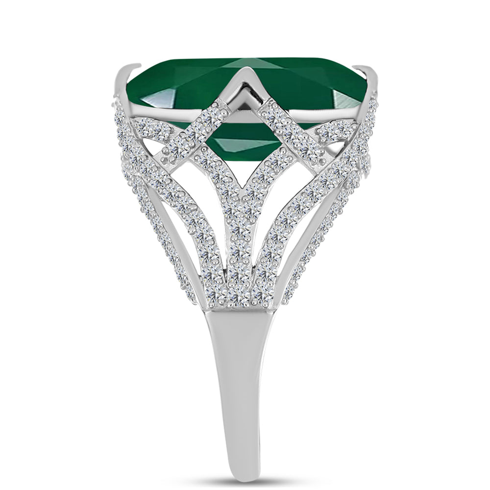 Silberring mit grünem Chalcedon und weißem Topas 4 