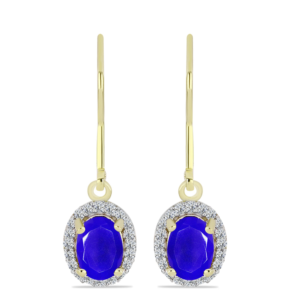 Goldplattierte Silberohrringe mit blauem Achat und weißem Topas