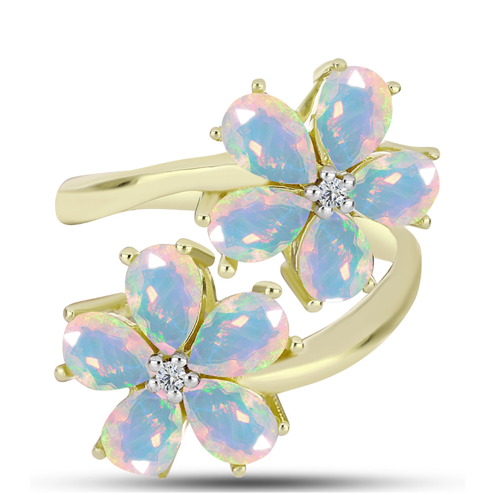 Goldplattierter Silberring mit Welo-Opal und weißem Topas