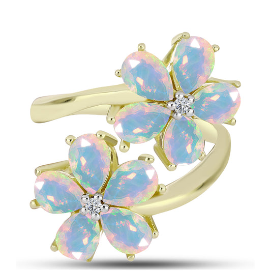 Goldplattierter Silberring mit Welo-Opal und weißem Topas