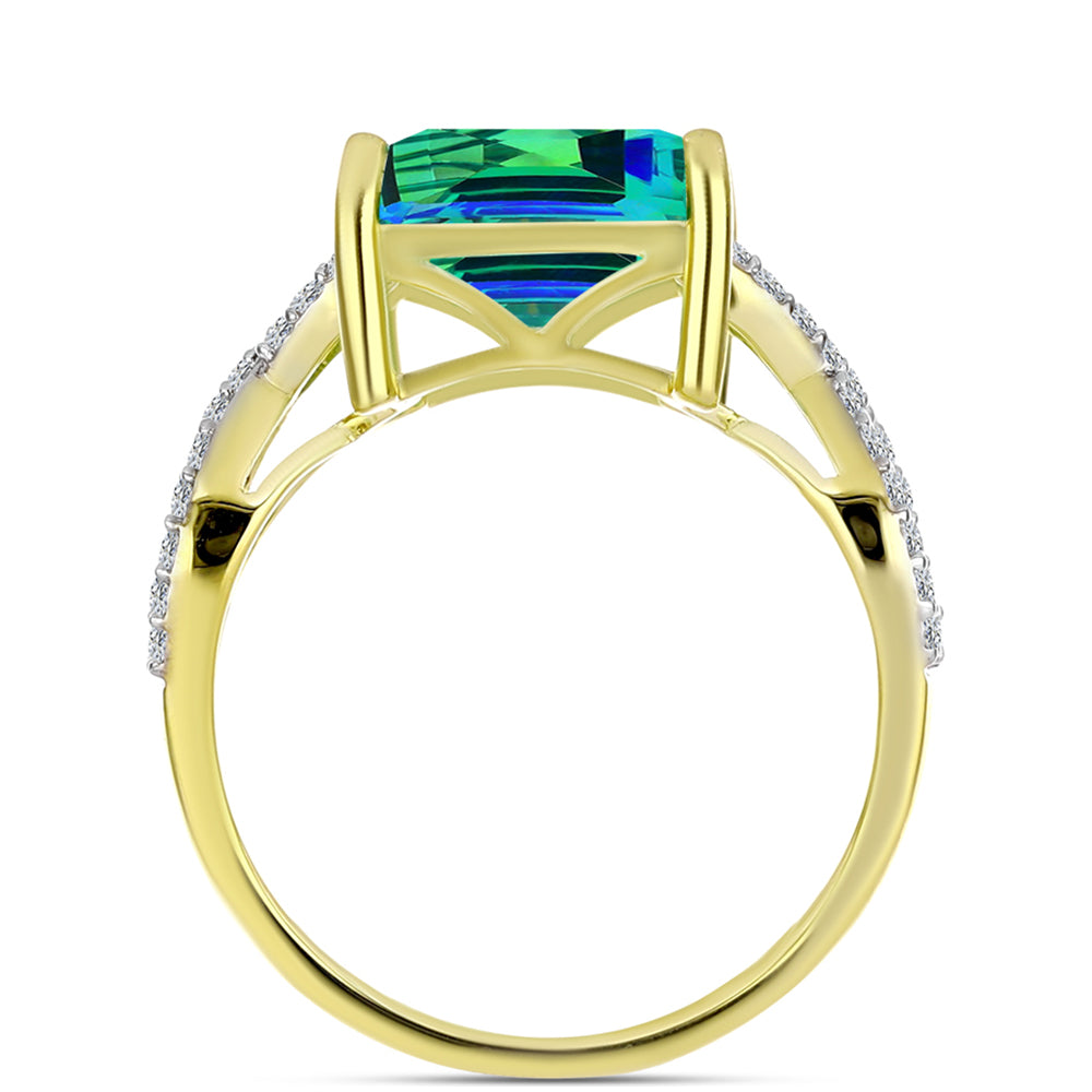 Goldplattierter Silberring mit Pfauenquarz und weißem Topas