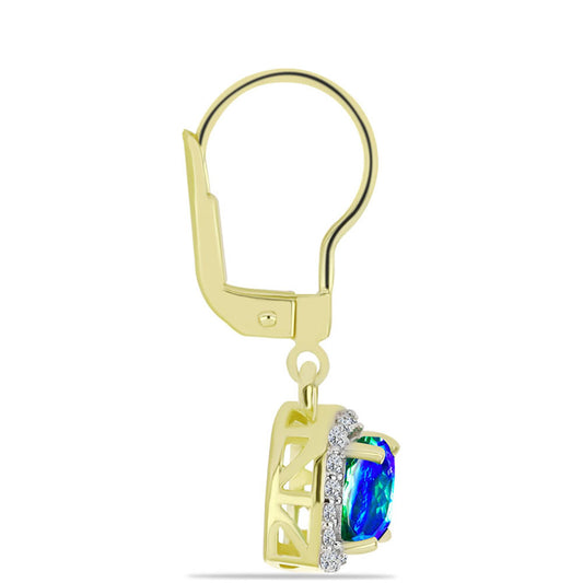 Goldplattierte Silberohrringe mit Pfauenquarz und weißem Topas