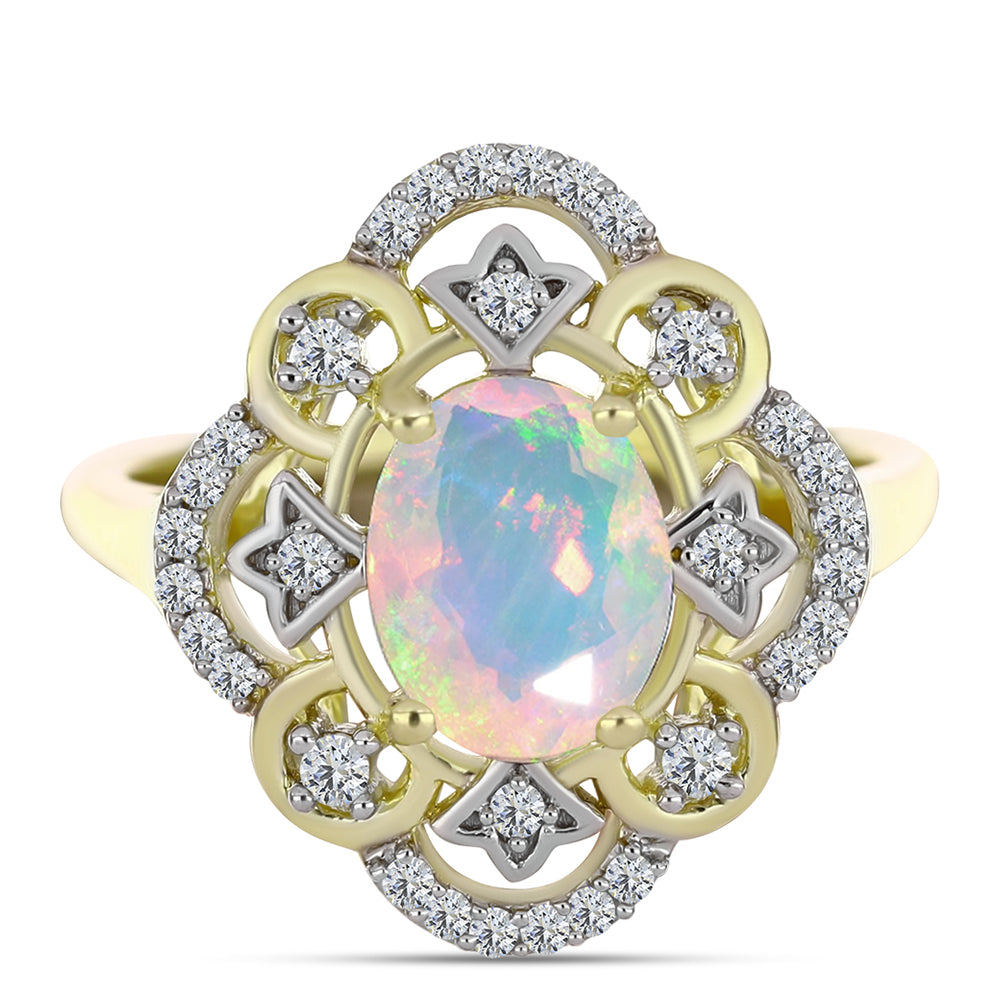 Goldplattierter Silberring mit Welo-Opal und weißem Topas 1 