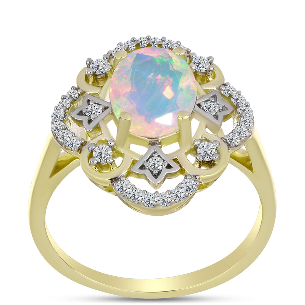 Goldplattierter Silberring mit Welo-Opal und weißem Topas 3 