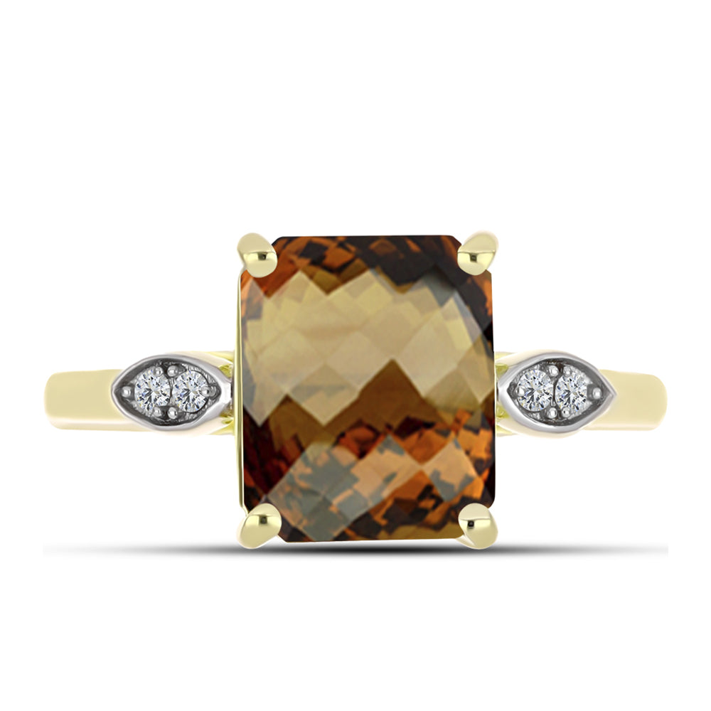Goldplattierter Silberring mit Cognac-Quarz und weißem Topas 1 