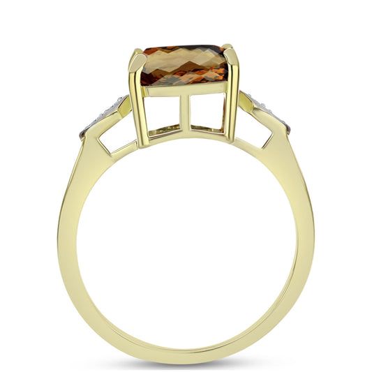 Goldplattierter Silberring mit Cognac-Quarz und weißem Topas