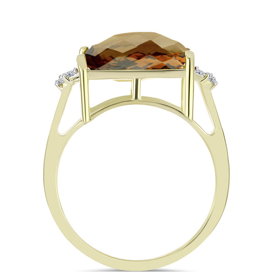 Goldplattierter Silberring mit Cognac-Quarz und weißem Topas