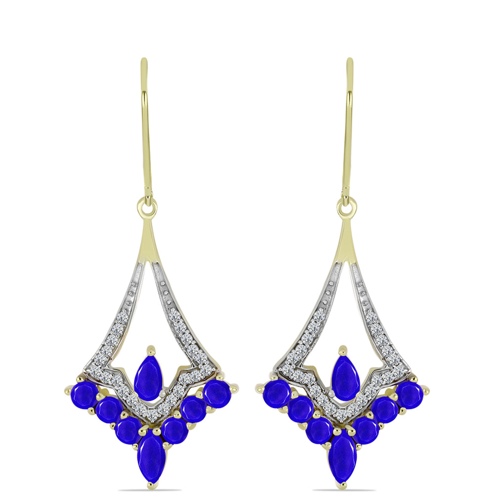Goldplattierte Silberohrringe mit blauem Achat und weißem Topas 1 