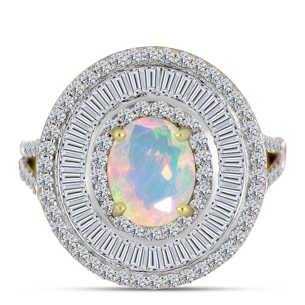 Goldplattierter Silberring mit Welo-Opal und weißem Zirkon