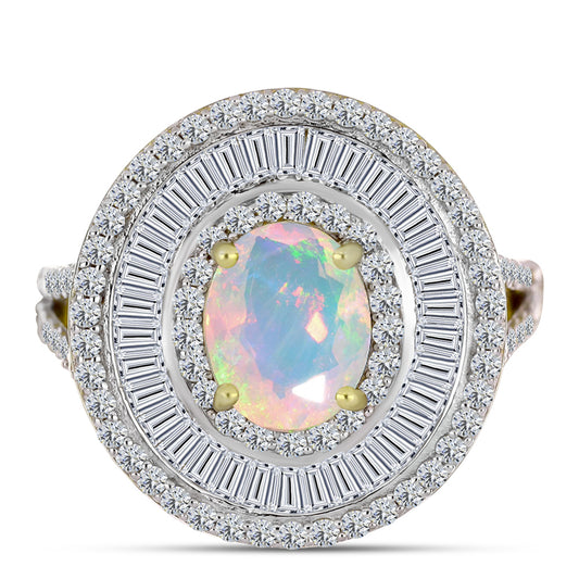 Goldplattierter Silberring mit Welo-Opal und weißem Zirkon