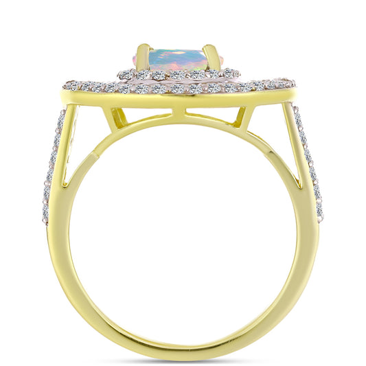 Goldplattierter Silberring mit Welo-Opal und weißem Zirkon