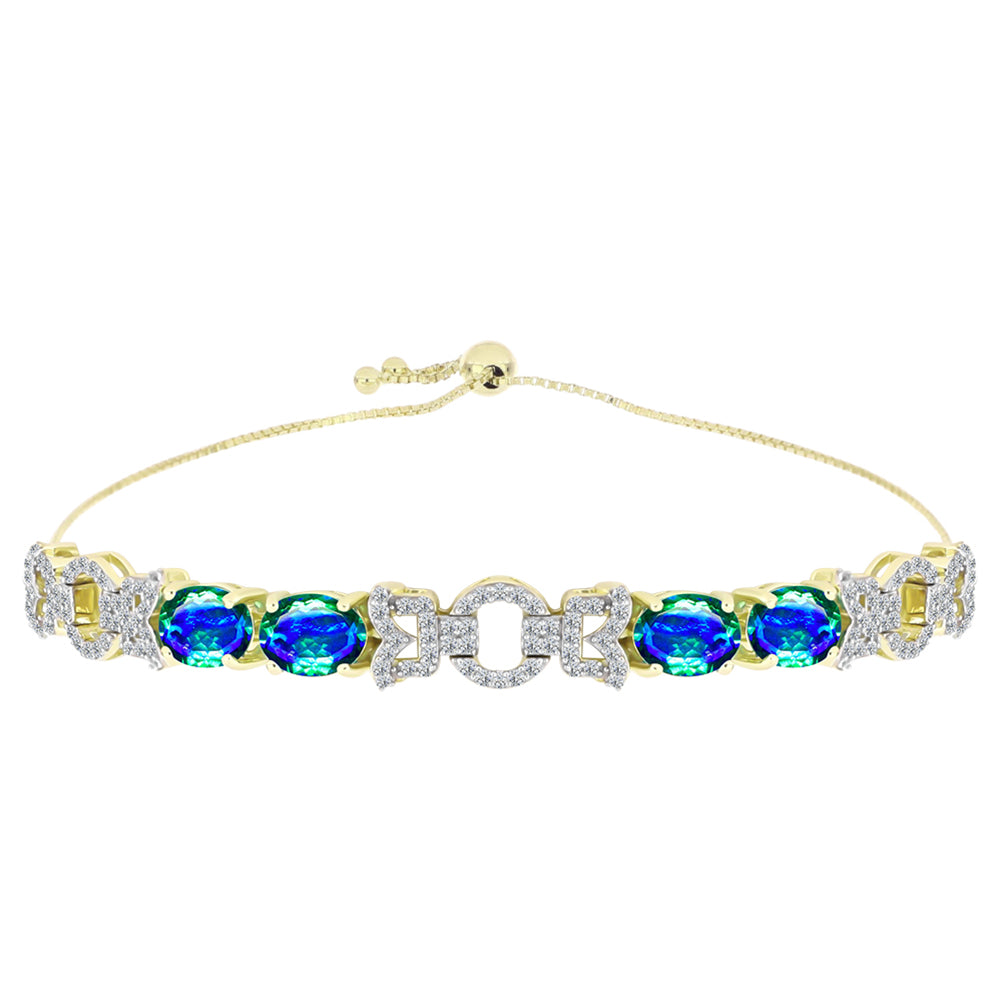 Goldplattiertes Silberarmband mit Pfauenquarz und weißem Topas