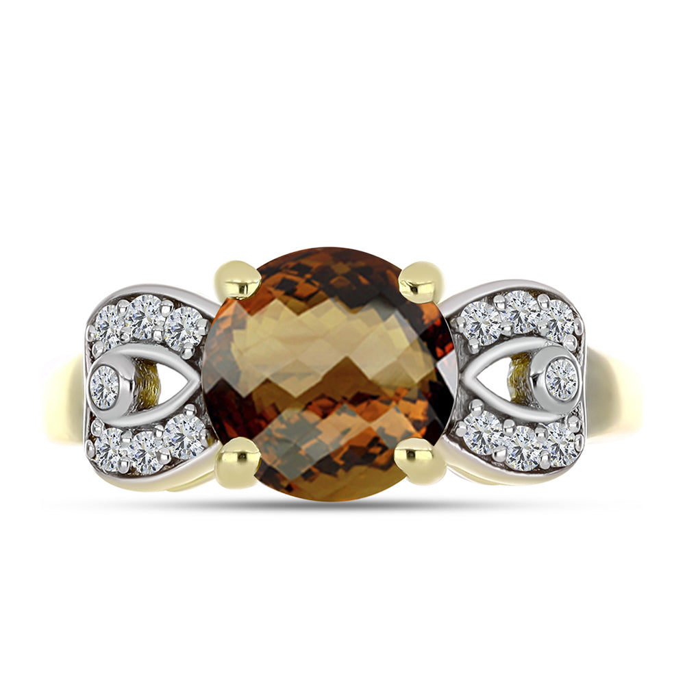 Goldplattierter Silberring mit Cognac-Quarz und weißem Topas 1 