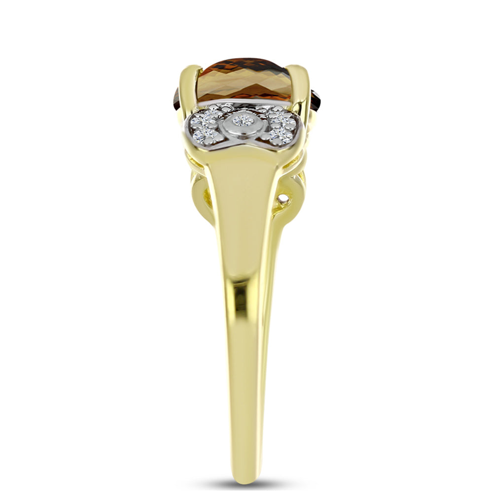 Goldplattierter Silberring mit Cognac-Quarz und weißem Topas 3 