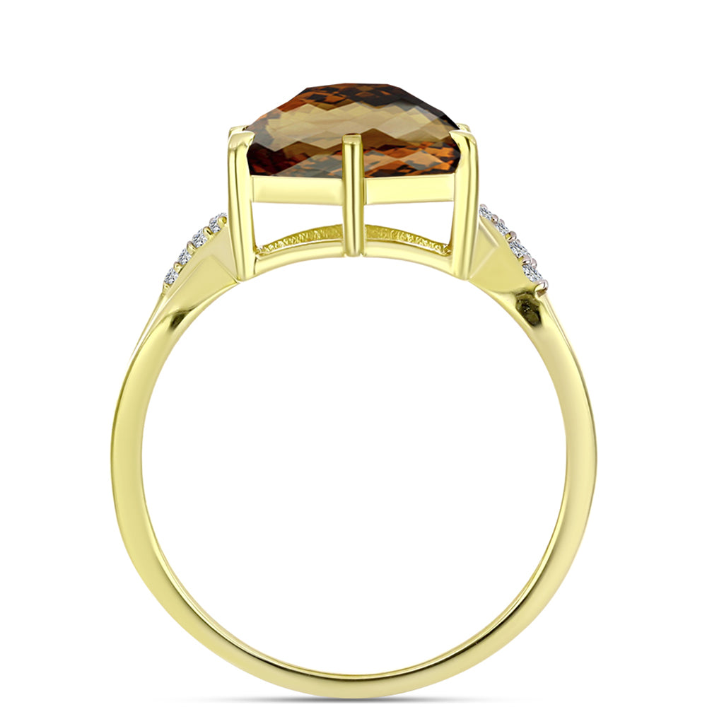 Goldplattierter Silberring mit Cognac-Quarz und weißem Topas