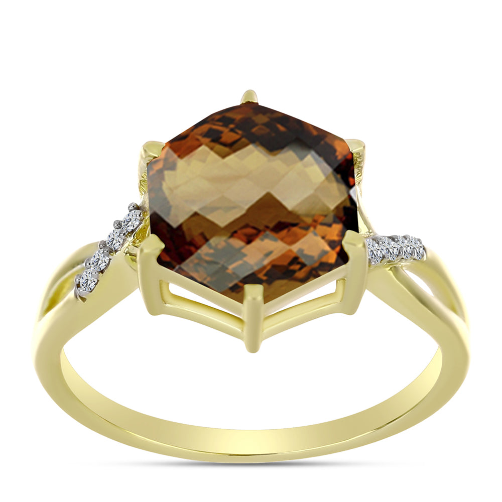Goldplattierter Silberring mit Cognac-Quarz und weißem Topas 3 