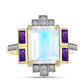 Goldplattierter Silberring mit Regenbogenmondstein und marokkanischem Amethyst