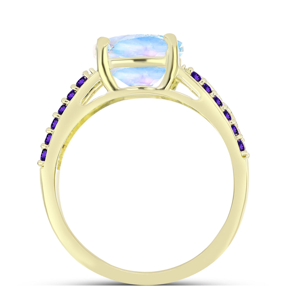 Goldplattierter Silberring mit Regenbogenmondstein und marokkanischem Amethyst 2 