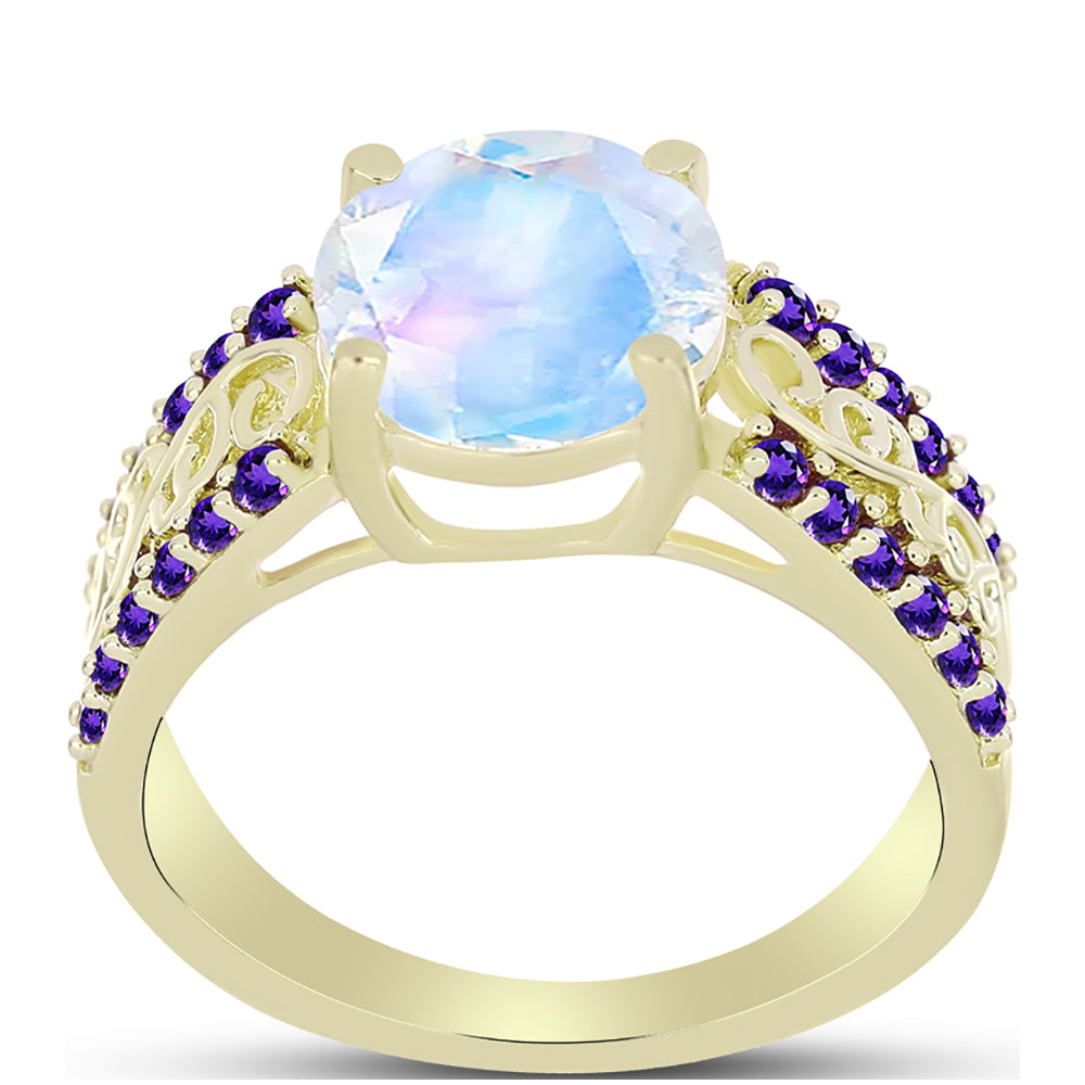 Goldplattierter Silberring mit Regenbogenmondstein und marokkanischem Amethyst 3 