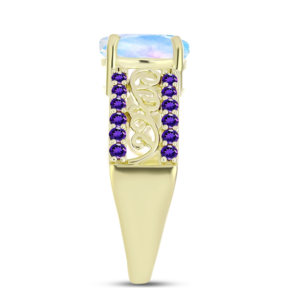 Goldplattierter Silberring mit Regenbogenmondstein und marokkanischem Amethyst 4 