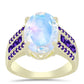 Goldplattierter Silberring mit Regenbogenmondstein und marokkanischem Amethyst