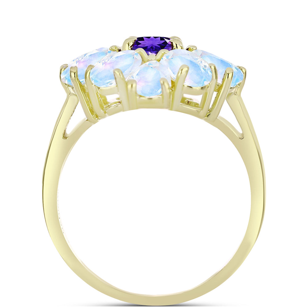 Goldplattierter Silberring mit Regenbogenmondstein und marokkanischem Amethyst 2 