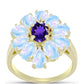 Goldplattierter Silberring mit Regenbogenmondstein und marokkanischem Amethyst