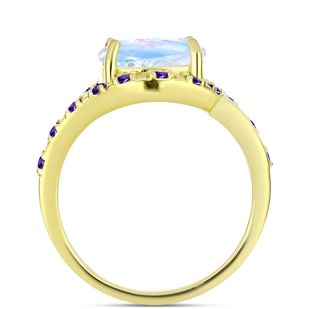 Goldplattierter Silberring mit Regenbogenmondstein und marokkanischem Amethyst