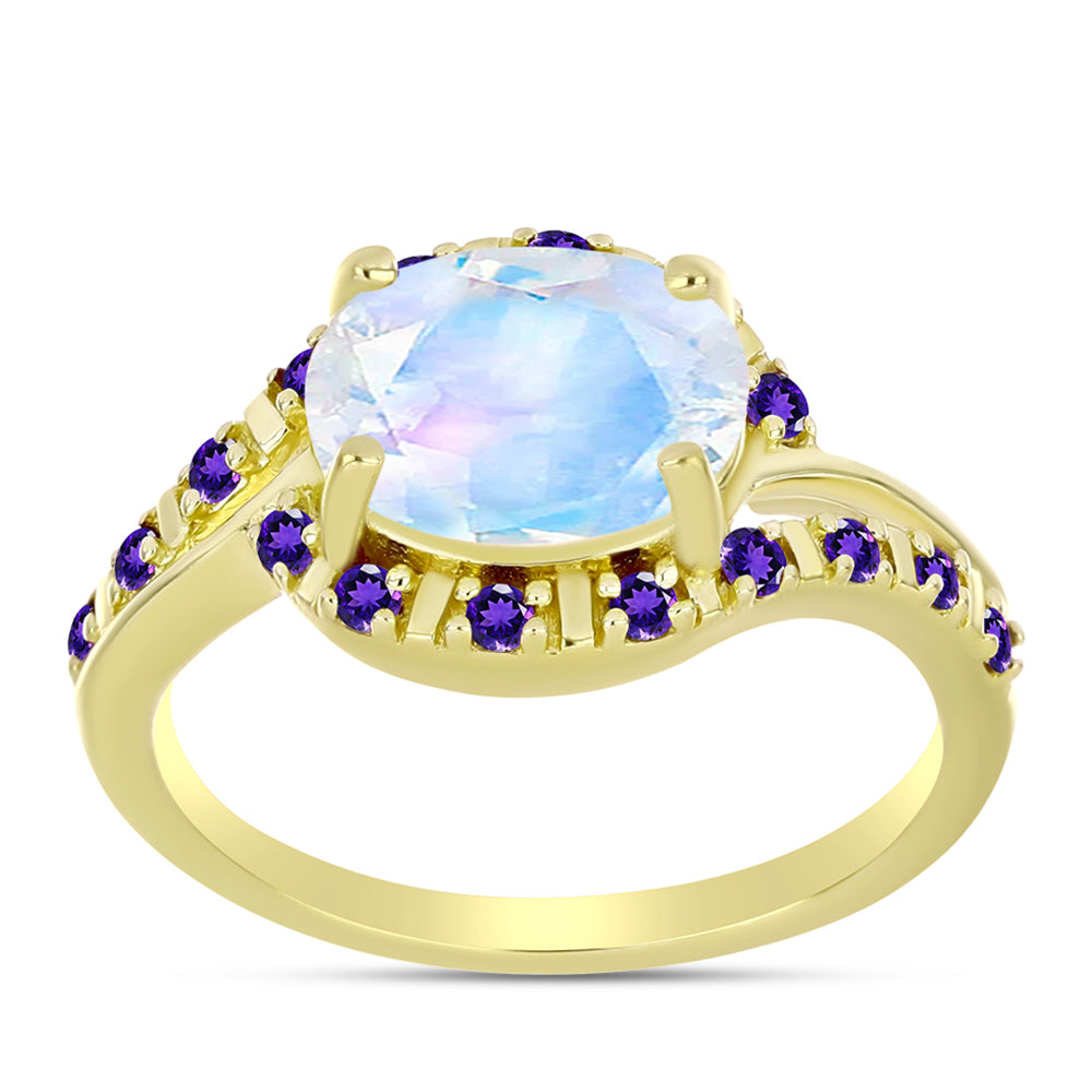 Goldplattierter Silberring mit Regenbogenmondstein und marokkanischem Amethyst 3 
