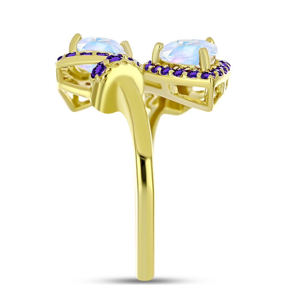 Goldplattierter Silberring mit Regenbogenmondstein und marokkanischem Amethyst 4 