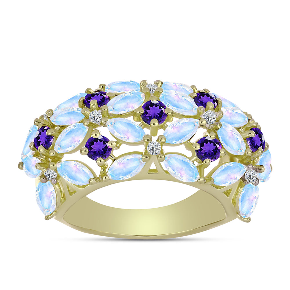 Goldplattierter Silberring mit Regenbogenmondstein und marokkanischem Amethyst 3 