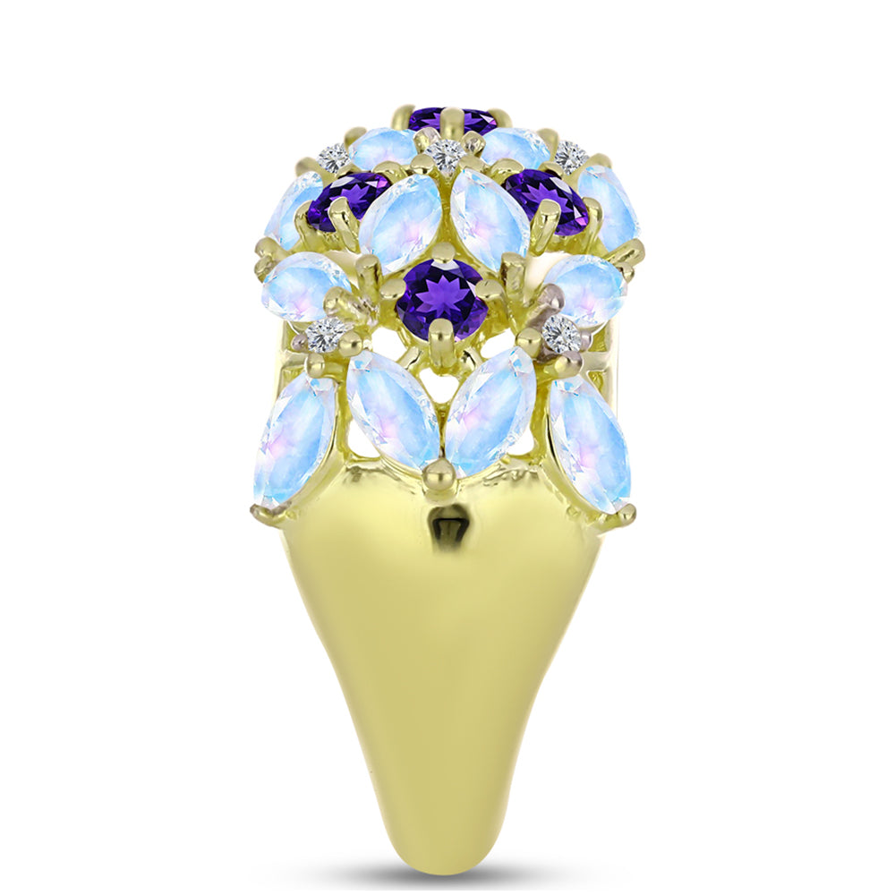 Goldplattierter Silberring mit Regenbogenmondstein und marokkanischem Amethyst 4 