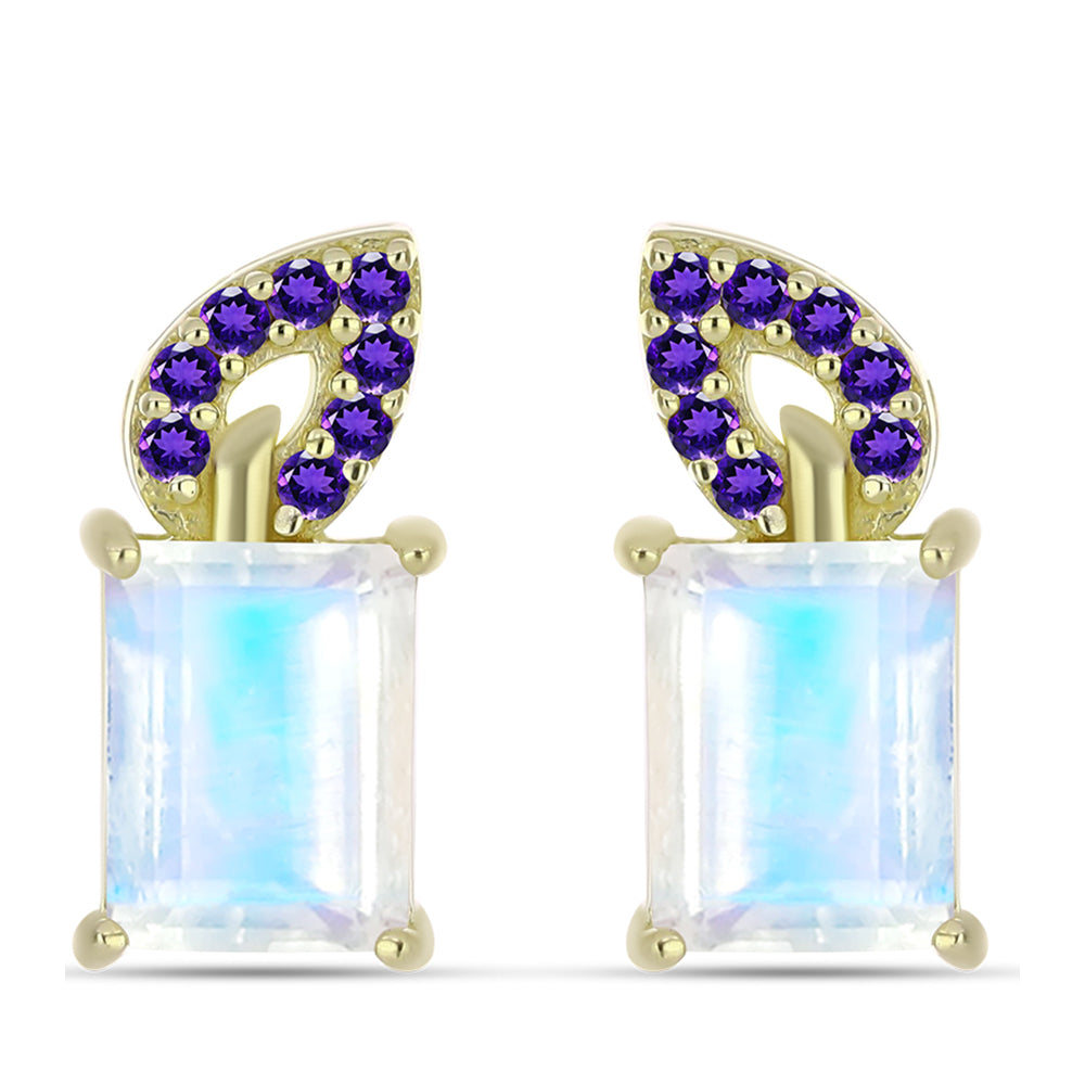 Goldplattierte Silberohrringe mit Regenbogenmondstein und marokkanischem Amethyst 1 