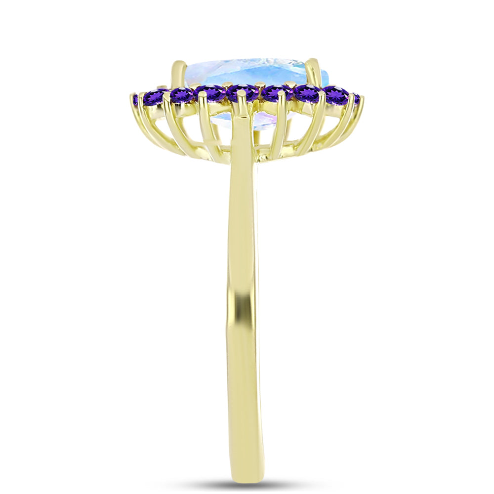 Goldplattierter Silberring mit Regenbogenmondstein und marokkanischem Amethyst 4 