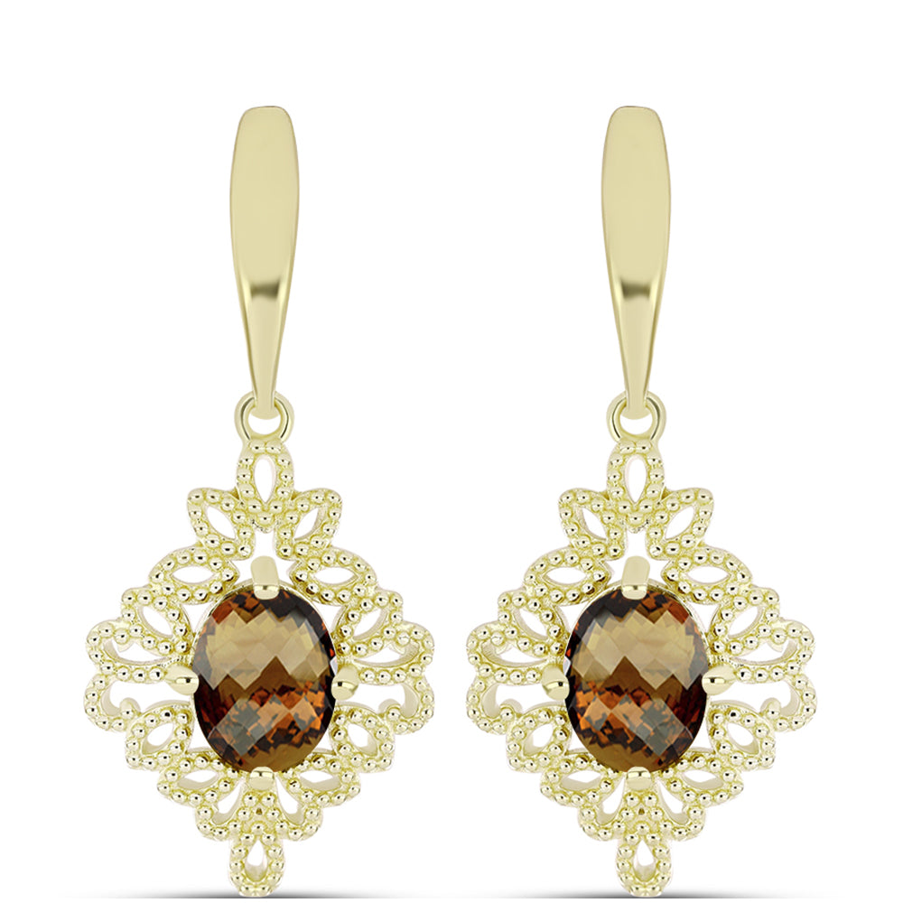 Goldplattierte Silberohrringe mit Cognac-Quarz 1 