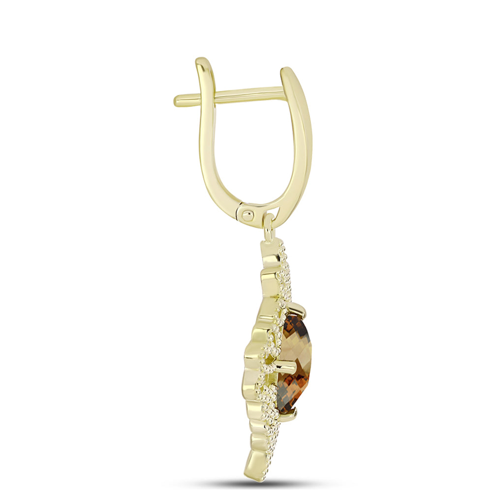 Goldplattierte Silberohrringe mit Cognac-Quarz 2 