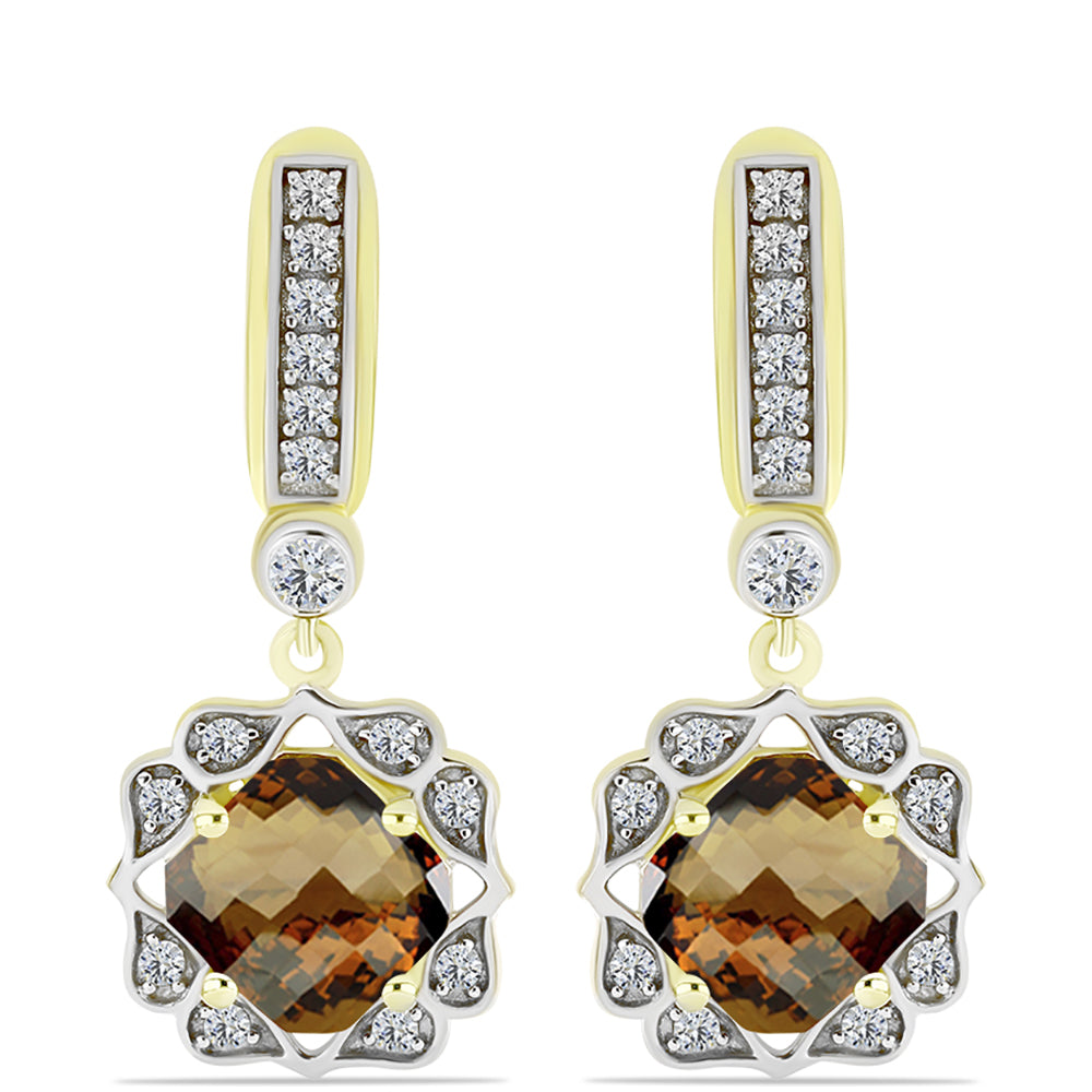 Goldplattierte Silberohrringe mit Cognac-Quarz und weißem Topas 1 