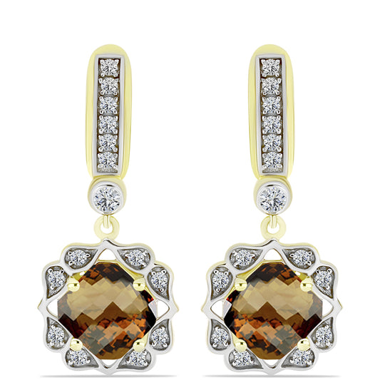Goldplattierte Silberohrringe mit Cognac-Quarz und weißem Topas