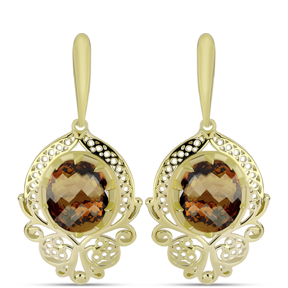 Goldplattierte Silberohrringe mit Cognac-Quarz 1 