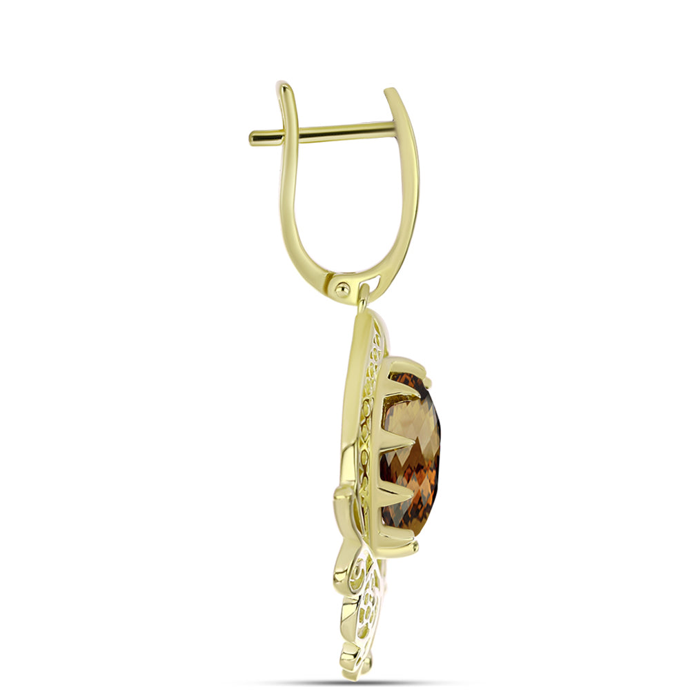 Goldplattierte Silberohrringe mit Cognac-Quarz 2 