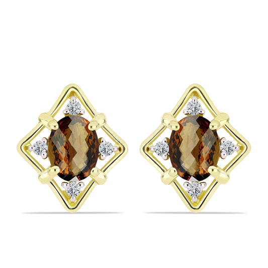 Goldplattierte Silberohrringe mit Cognac-Quarz und weißem Topas