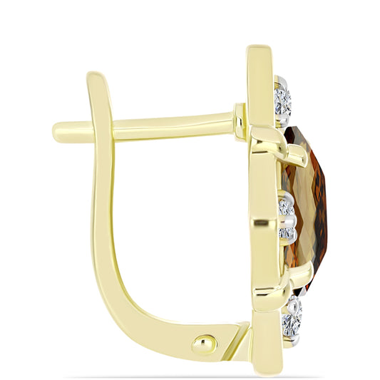 Goldplattierte Silberohrringe mit Cognac-Quarz und weißem Topas