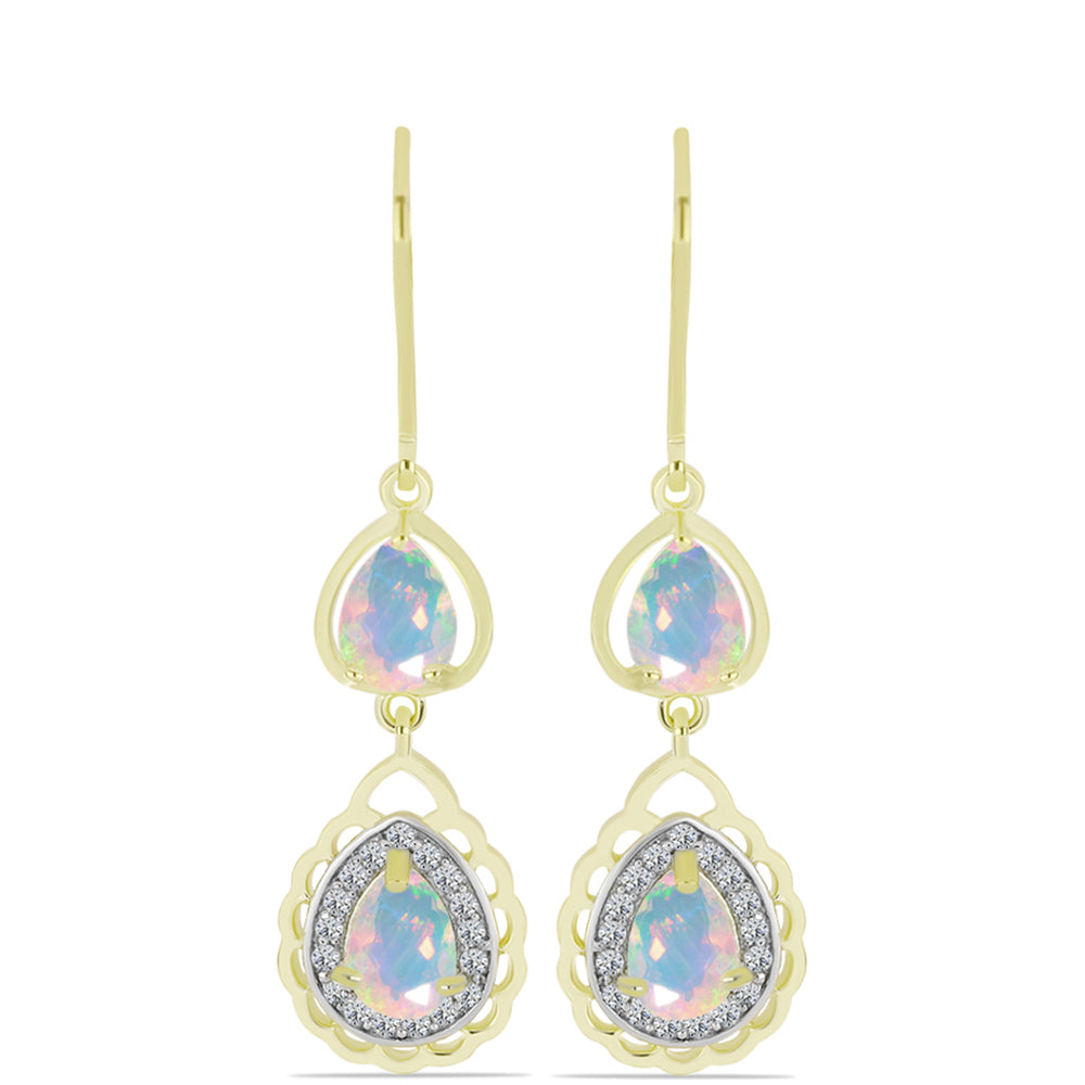 Goldplattierte Silberohrringe mit Welo-Opal und weißem Topas