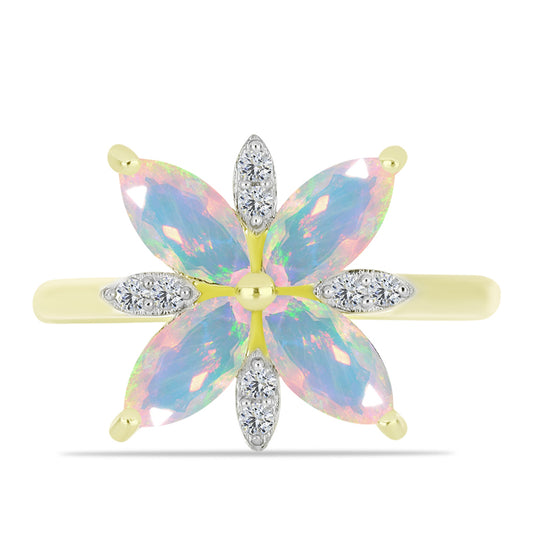 Goldplattierter Silberring mit Welo-Opal und weißem Topas