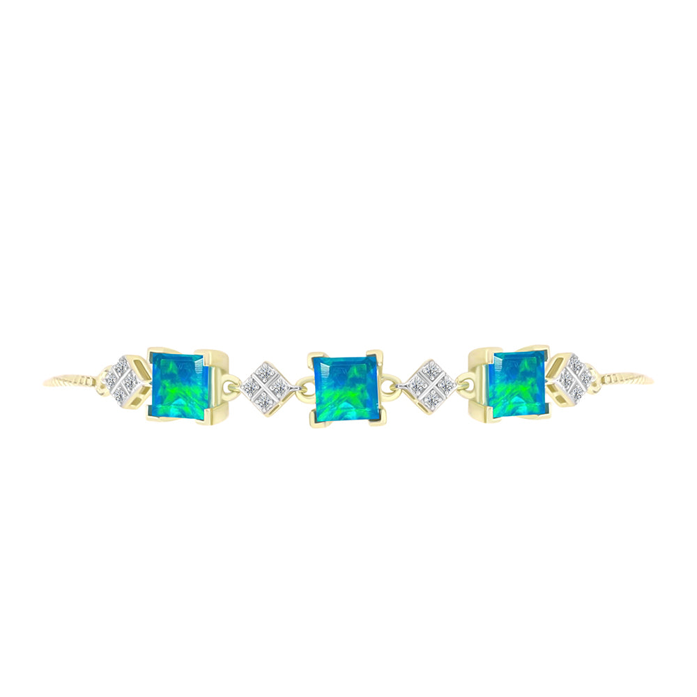 Goldplattiertes Silberarmband mit äthiopischem Paraiba-Blauopal und weißem Topas 2 